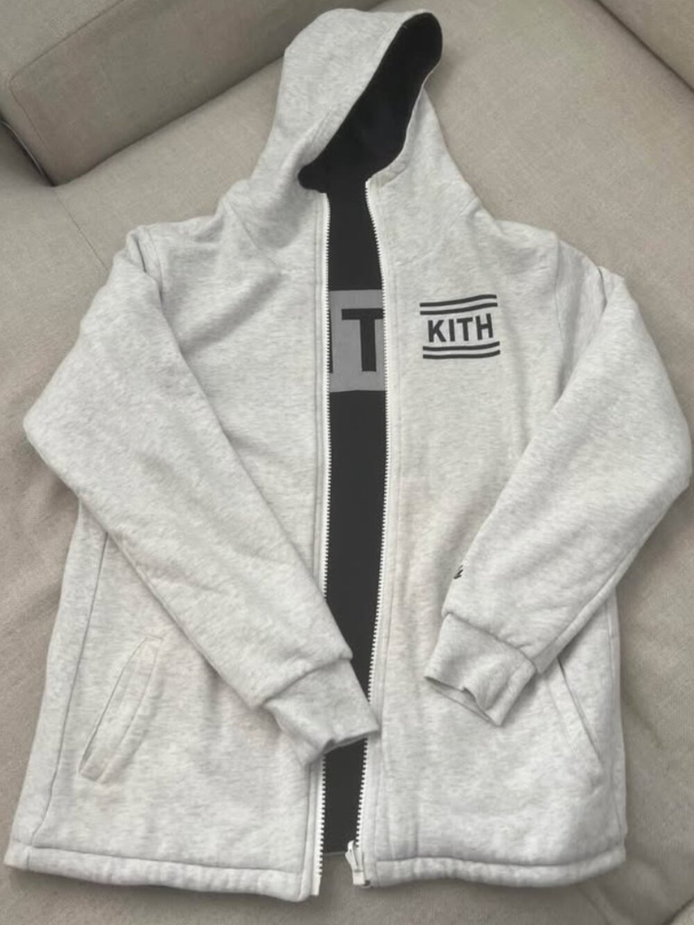 Kith Grey /blk reversible "JUST US" 3M HOODIE SIZE M/L